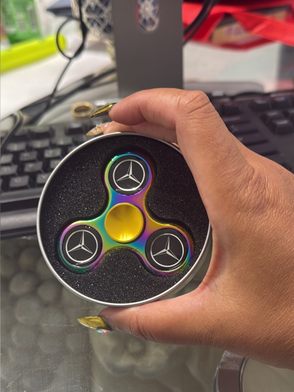Mercedes Logo Rainbow Fidget Spinner - Multicolor